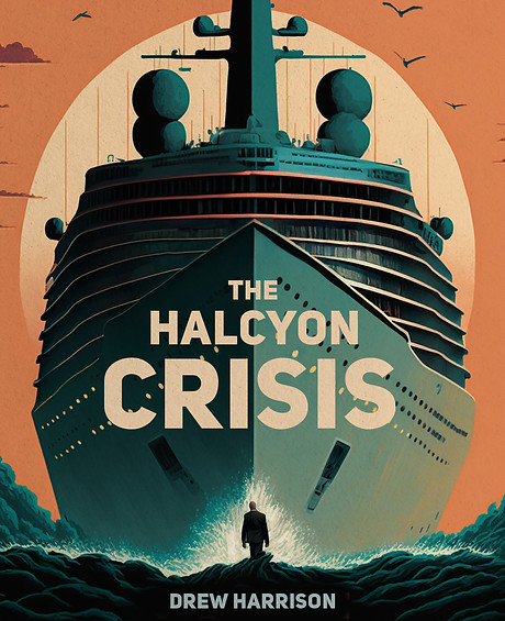 The Halcyon Crisis cover showing a cruise ship breaking through the sea